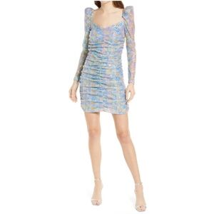 NWT SAYLOR Lawren Ruched Floral Sequin Long Sleeve Minidress